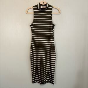 Capella Women's Sleeveless Mockneck Midi Green and White Bodycon Dress Size L